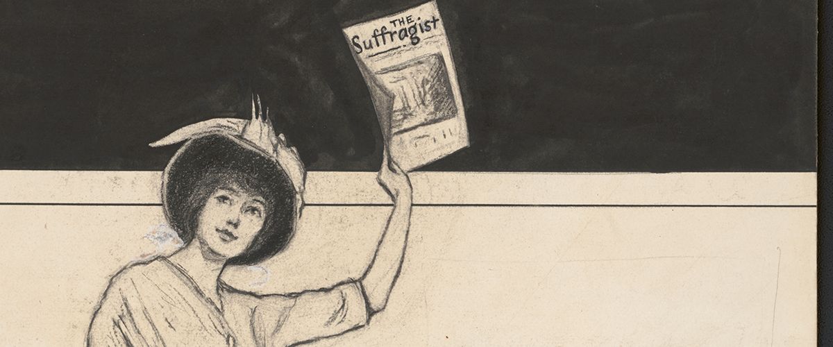 Buy The Suffragist, Suffragist Week, Aug. 15, 1914. Drawing by Nina Allender.  https://www.loc.gov/pictures/item/2020632293/